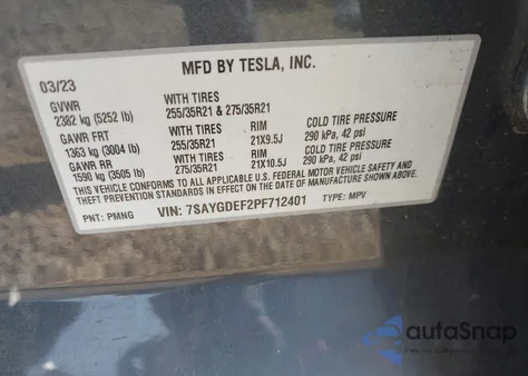 2023 Tesla Model Y Performance Dual Motor All-Wheel Drive from USA, damaged, VIN 7SAYGDEF2PF712401